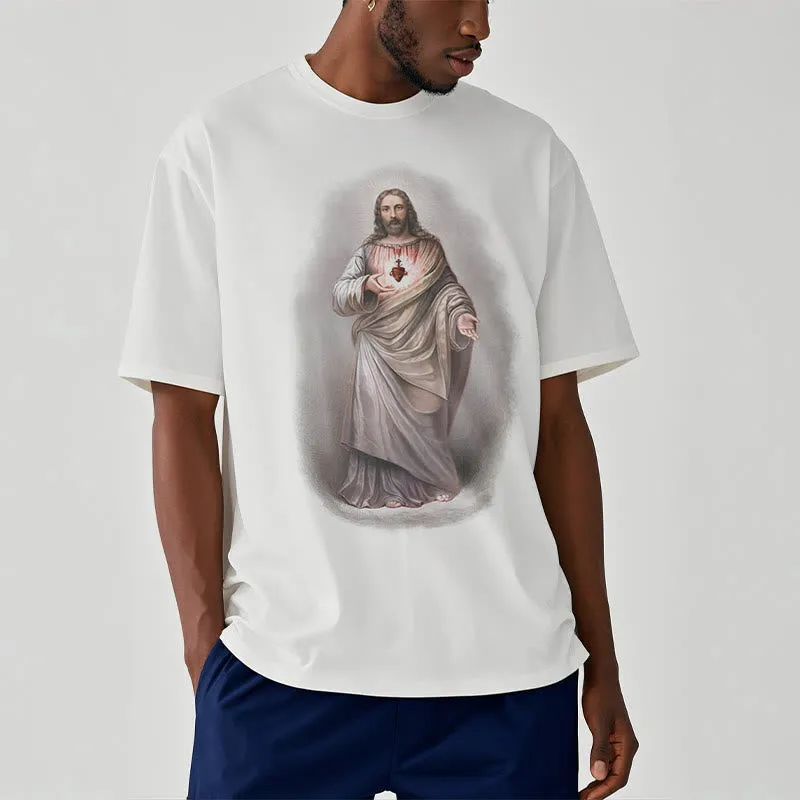 Christianartworkshop Retro Style Sacred Heart Short Sleeve Washed T-shirt sold by Christian Art Workshop product image thumbnail 2