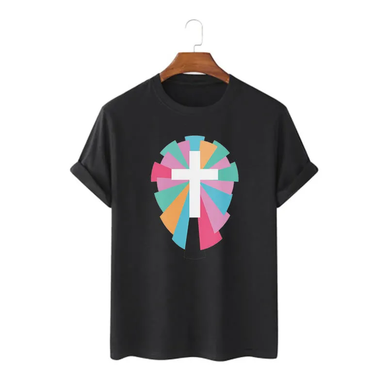 Christianartworkshop Creative Style Radiating Rays and Cross Short Sleeve Washed T-shirt sold by Christian Art Workshop product image thumbnail 5