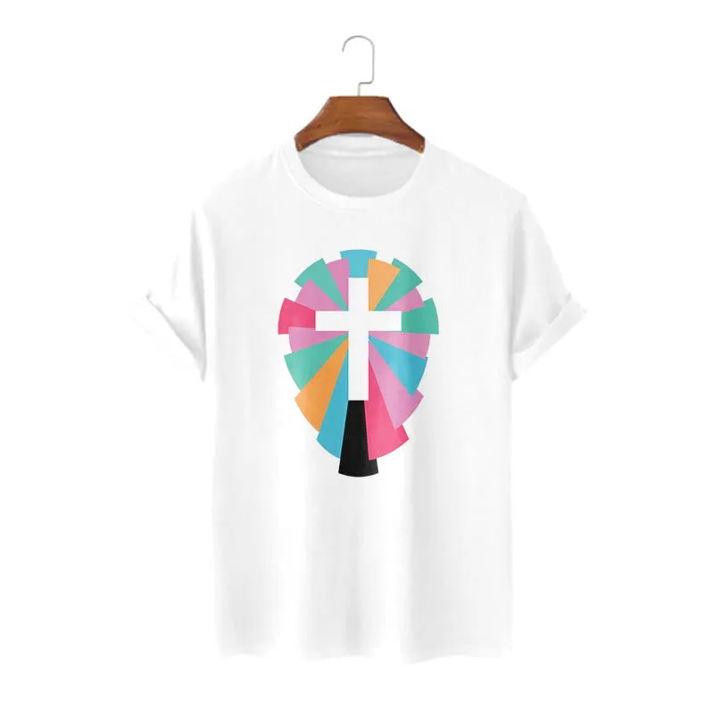 Christianartworkshop Creative Style Radiating Rays and Cross Short Sleeve Washed T-shirt sold by Christian Art Workshop product image thumbnail 2