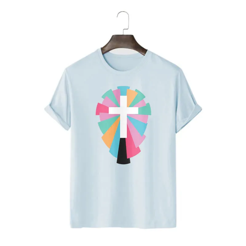 Christianartworkshop Creative Style Radiating Rays and Cross Short Sleeve Washed T-shirt sold by Christian Art Workshop