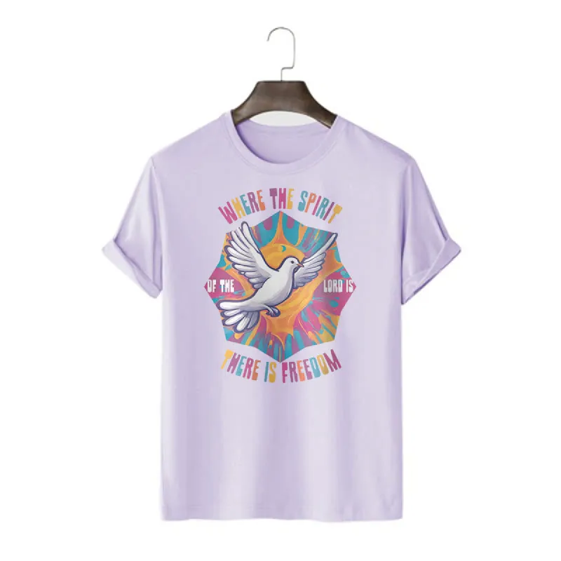 Christianartworkshop Colorful Style Dove and Bible Verse Short Sleeve Washed T-shirt sold by Christian Art Workshop