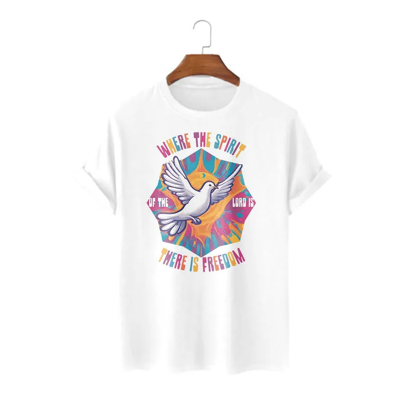 Christianartworkshop Colorful Style Dove and Bible Verse Short Sleeve Washed T-shirt sold by Christian Art Workshop product image thumbnail 3