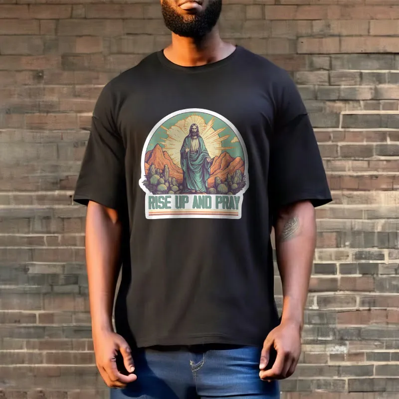 Christianartworkshop Classic Style Rise Up and Pray Short Sleeve T-shirt sold by Christian Art Workshop product image thumbnail 5