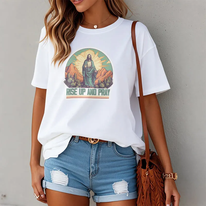 Christianartworkshop Classic Style Rise Up and Pray Short Sleeve T-shirt sold by Christian Art Workshop product image thumbnail 2