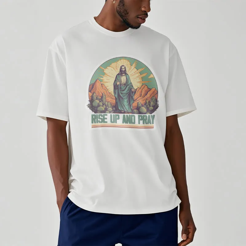 Christianartworkshop Classic Style Rise Up and Pray Short Sleeve T-shirt sold by Christian Art Workshop product image thumbnail 3