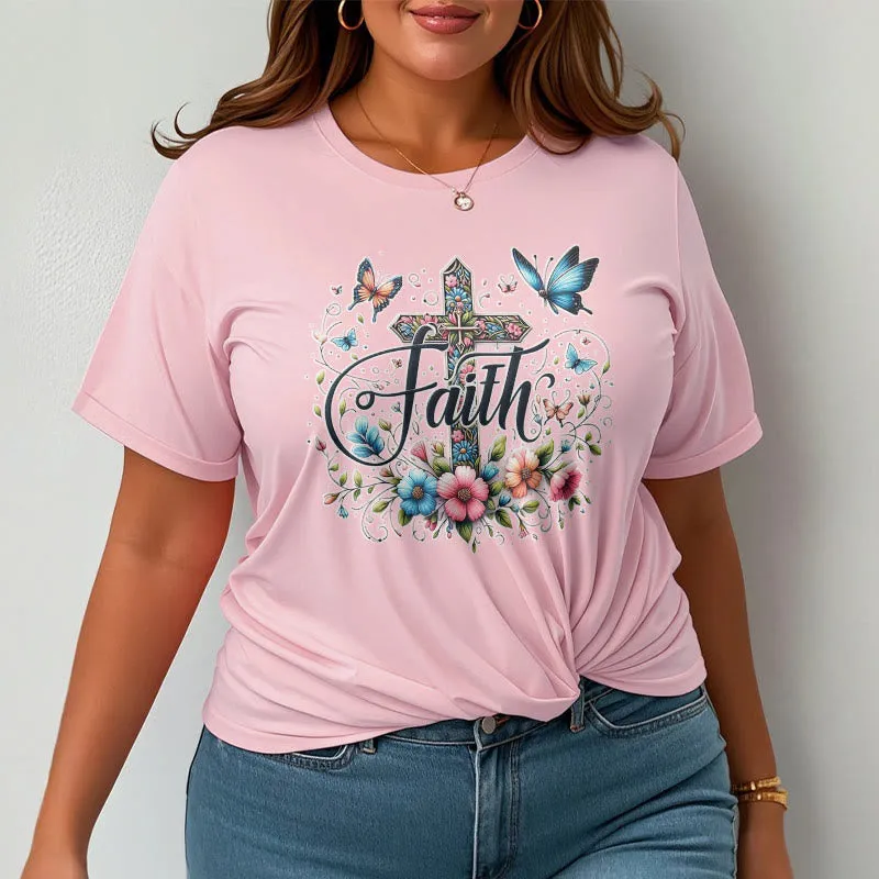 Christianartworkshop Bohemian Style Flowers and Cross Short Sleeve T-shirt sold by Christian Art Workshop product image thumbnail 2