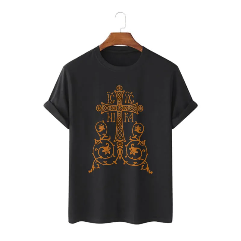 Christianartworkshop Classic Style Orthodox Cross Short Sleeve Washed T-shirt sold by Christian Art Workshop product image thumbnail 3