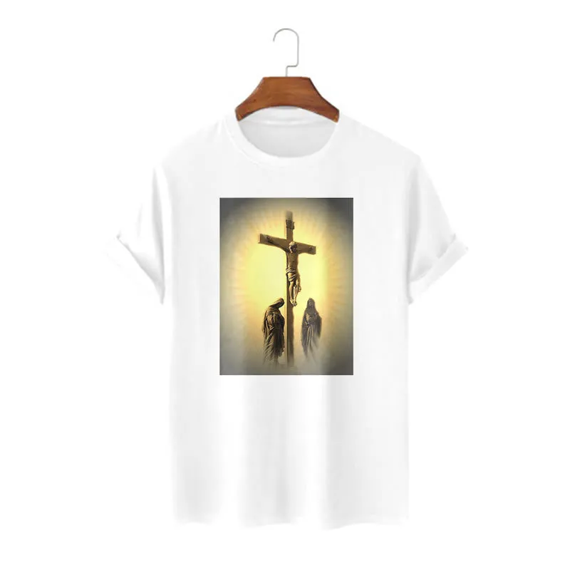 Christianartworkshop Classic Style Crucifixion of Jesus Graphic Short Sleeve Washed T-shirt sold by Christian Art Workshop