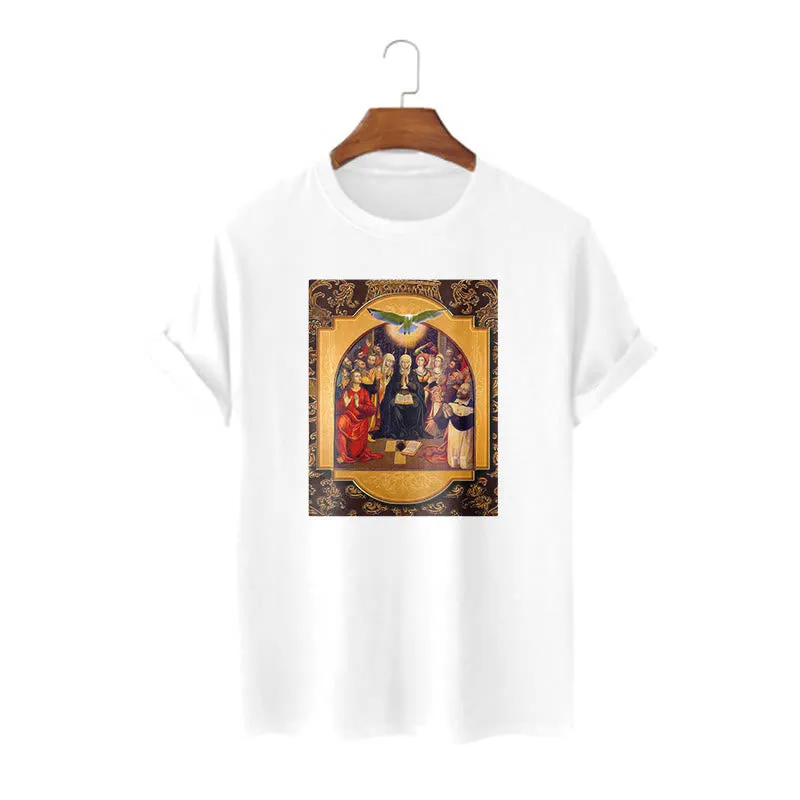 Christianartworkshop Classic Style Holy Spirit Apostles Saint Virgin Mary Short Sleeve T-shirt sold by Christian Art Workshop product image thumbnail 5