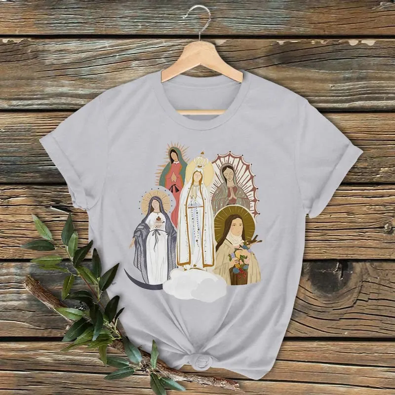 Christianartworkshop Classic Colored Style Virgin Mary Short Sleeve Washed T-shirt sold by Christian Art Workshop product image thumbnail 3