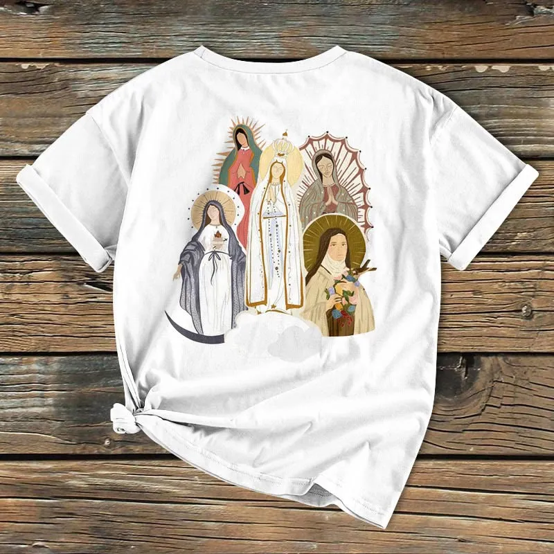 Christianartworkshop Classic Colored Style Virgin Mary Short Sleeve Washed T-shirt sold by Christian Art Workshop product image thumbnail 4