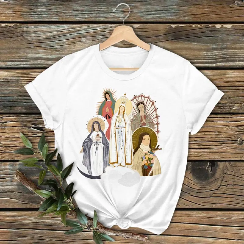 Christianartworkshop Classic Colored Style Virgin Mary Short Sleeve Washed T-shirt sold by Christian Art Workshop