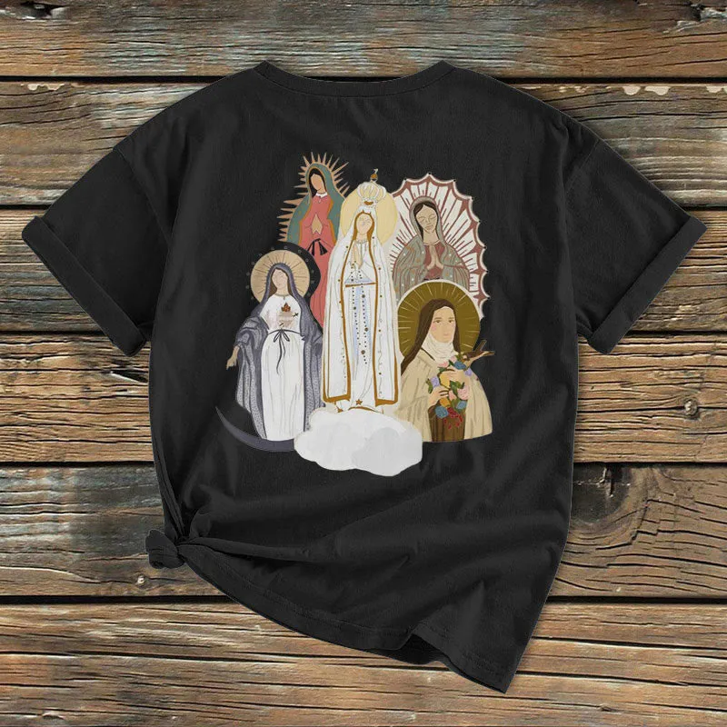 Christianartworkshop Classic Colored Style Virgin Mary Short Sleeve Washed T-shirt sold by Christian Art Workshop product image thumbnail 5