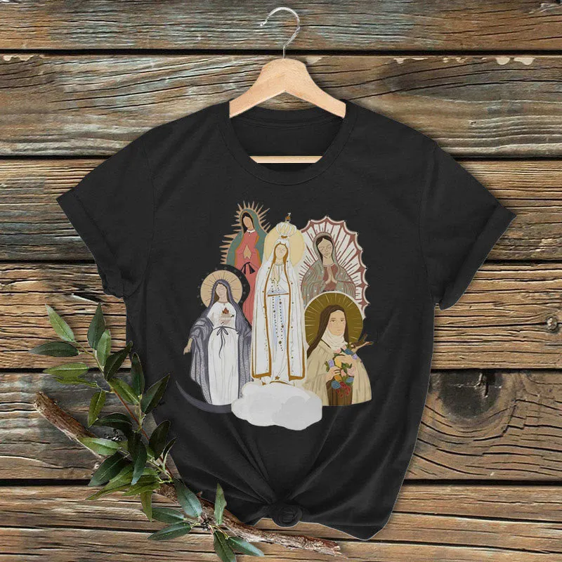 Christianartworkshop Classic Colored Style Virgin Mary Short Sleeve Washed T-shirt sold by Christian Art Workshop product image thumbnail 2