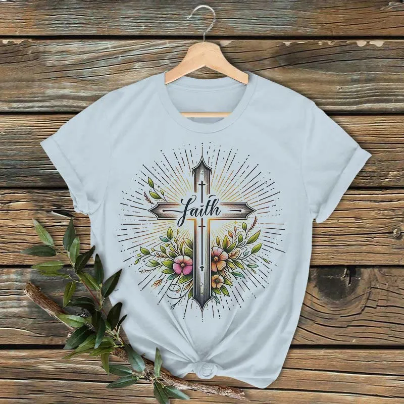 Christianartworkshop Classic Colored Style Floral Cross Short Sleeve Washed T-shirt sold by Christian Art Workshop product image thumbnail 4