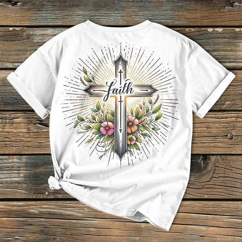 Christianartworkshop Classic Colored Style Floral Cross Short Sleeve Washed T-shirt sold by Christian Art Workshop product image thumbnail 5