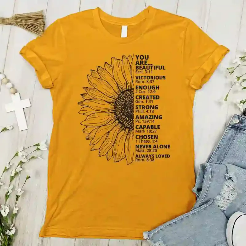 Christianartworkshop Sunflower Thankful Grateful Blessed Women's T-shirt sold by Christian Art Workshop
