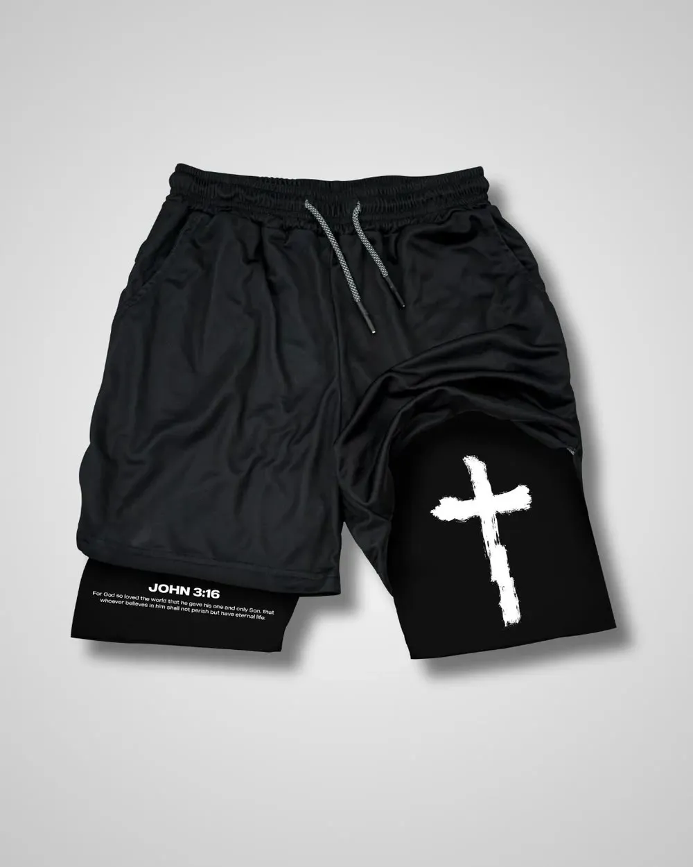 Christianartworkshop John 3:16 Cross Performance Shorts sold by Christian Art Workshop