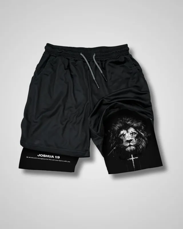 Christianartworkshop Joshua 1:9 Lion Performance Shorts sold by Christian Art Workshop