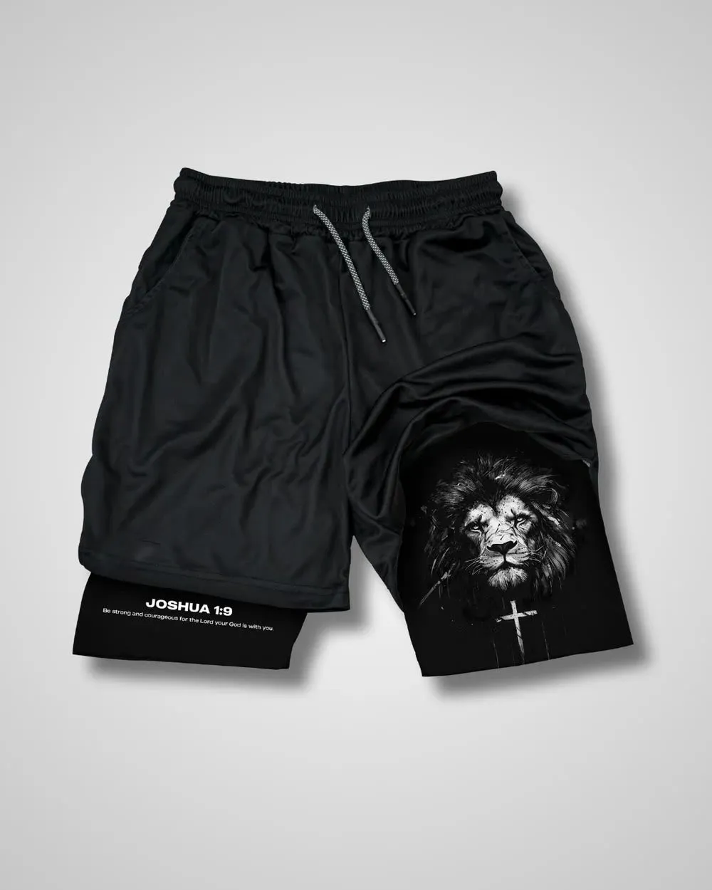 Christianartworkshop Joshua 1:9 Lion Performance Shorts sold by Christian Art Workshop