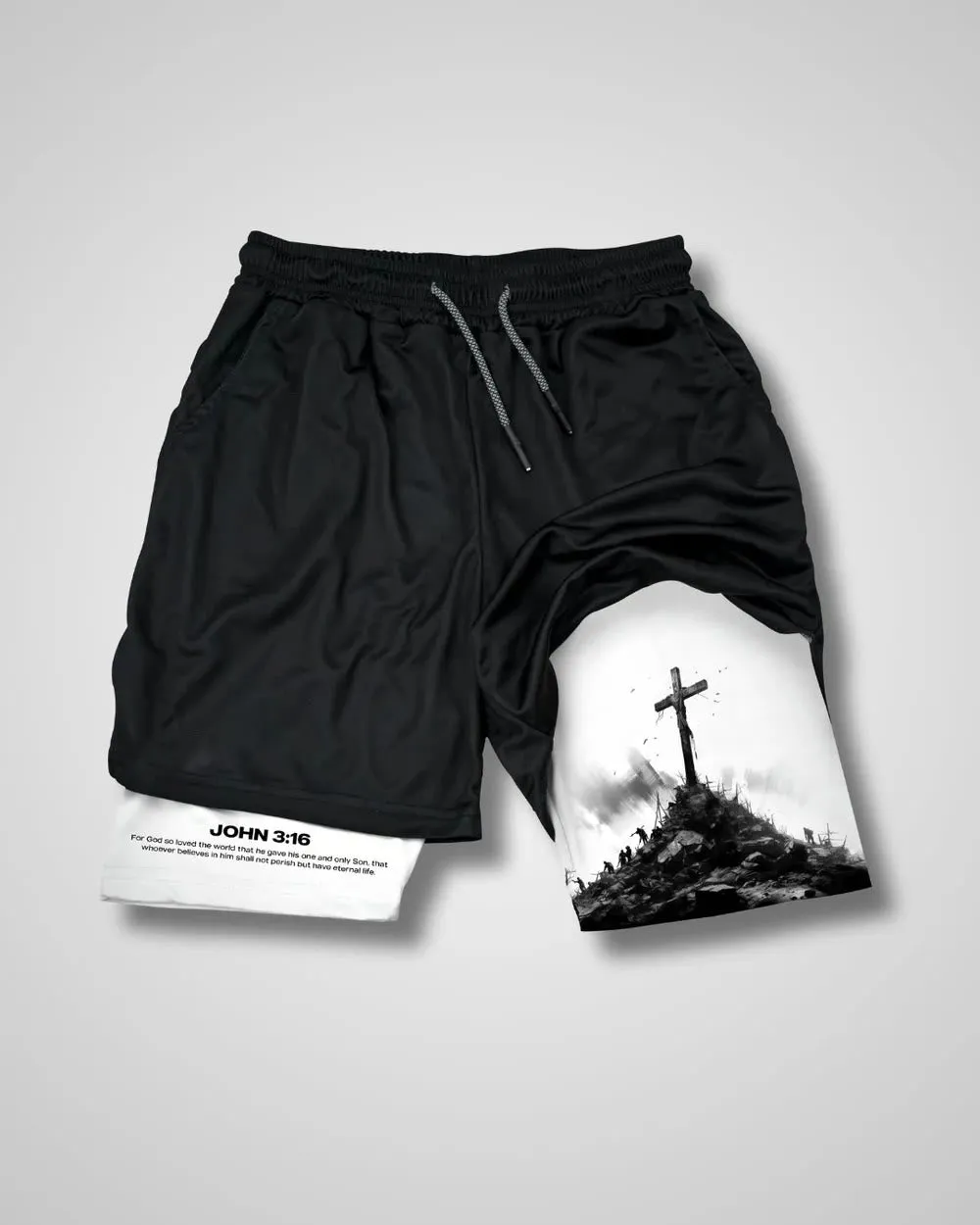 Christianartworkshop John 3:16 The Cross Performance Shorts sold by Christian Art Workshop