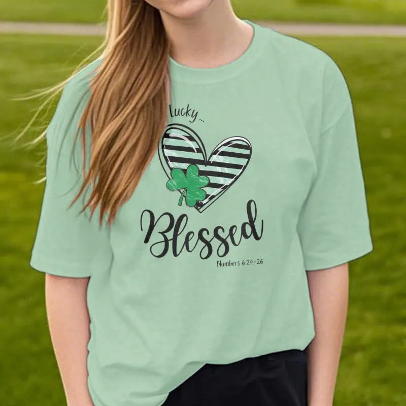 Christianartworkshop Blessed Beyond the Luck of the Irish Faith-Inspired T-Shirt sold by Christian Art Workshop product image thumbnail 3