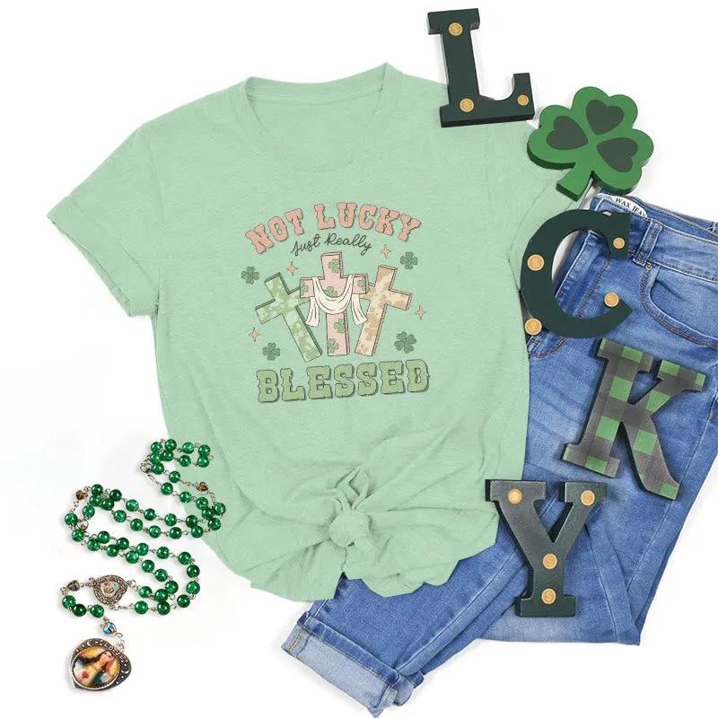 Christianartworkshop Not Lucky Just Blessed Faith-Inspired T-Shirt sold by Christian Art Workshop