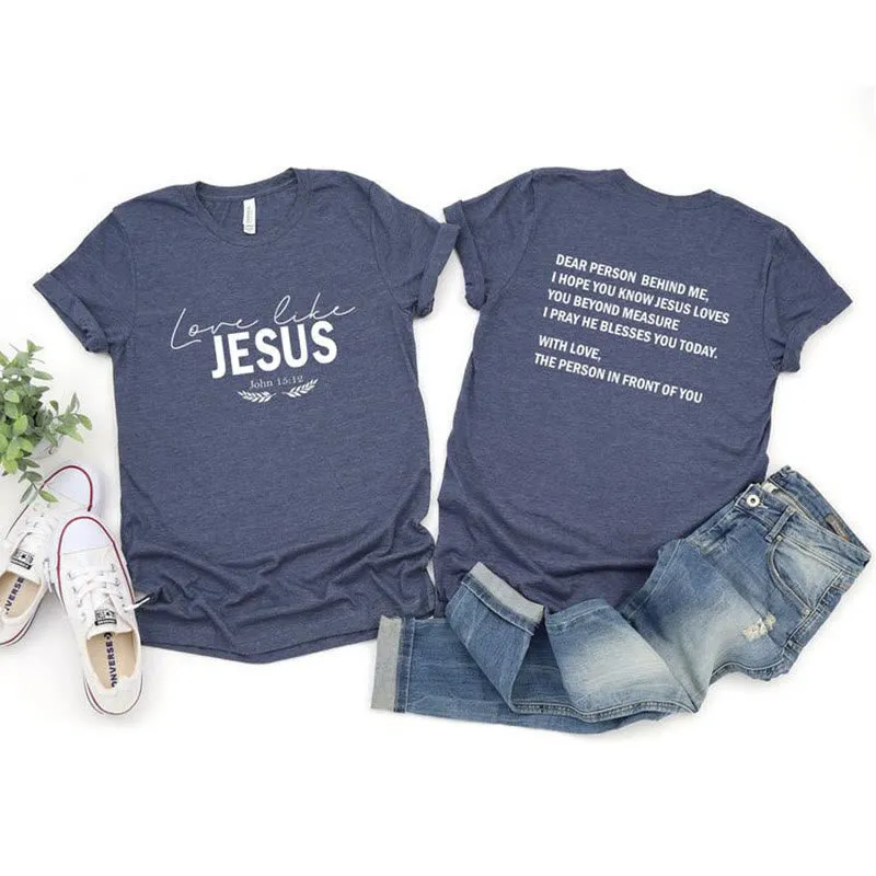 Christianartworkshop Dear Person Behind Me Love Like Jesus Polyester Women's T-shirt sold by Christian Art Workshop