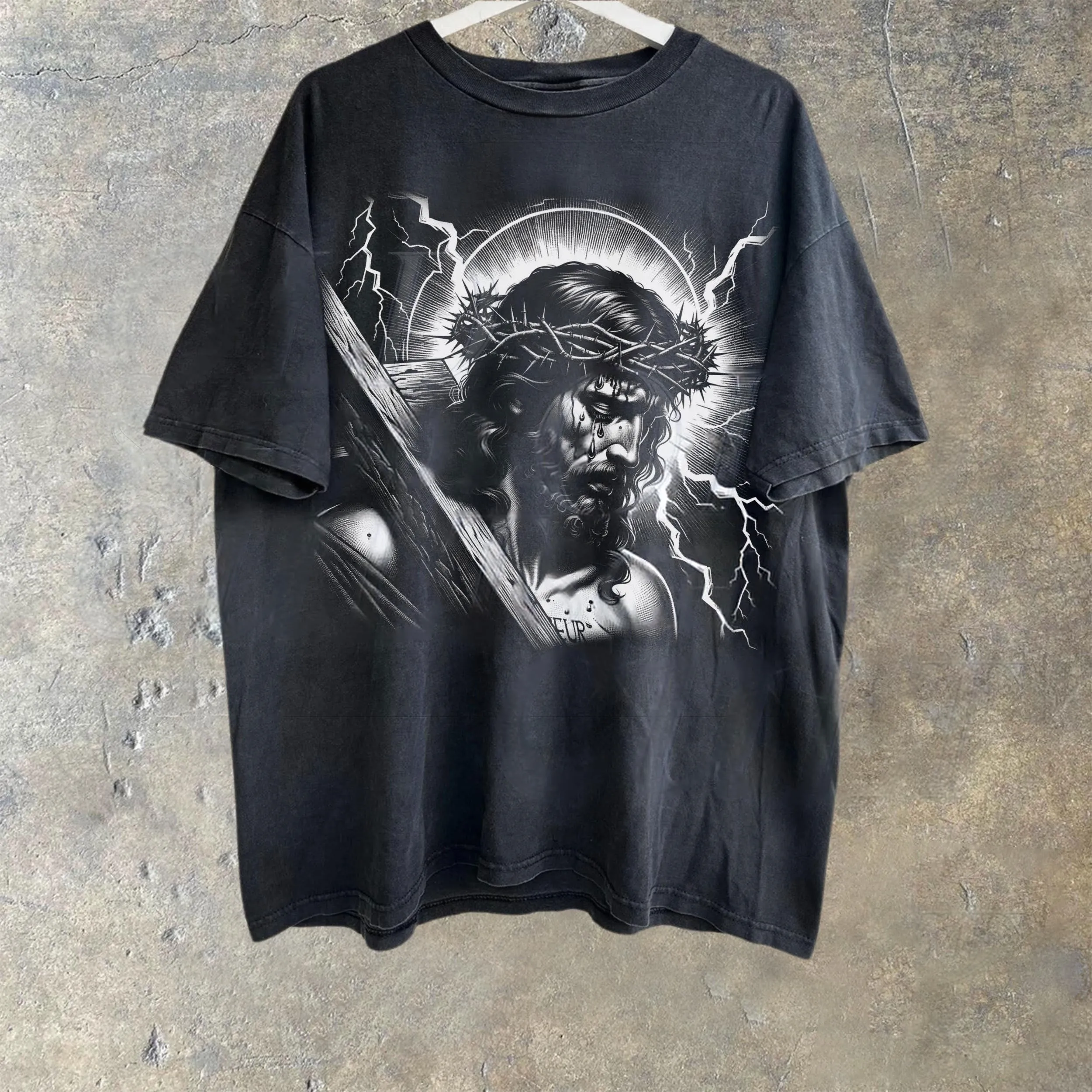 Christianartworkshop Jesus Holding Cross Vintage 90s Graphic T-shirt sold by Christian Art Workshop product image thumbnail 2