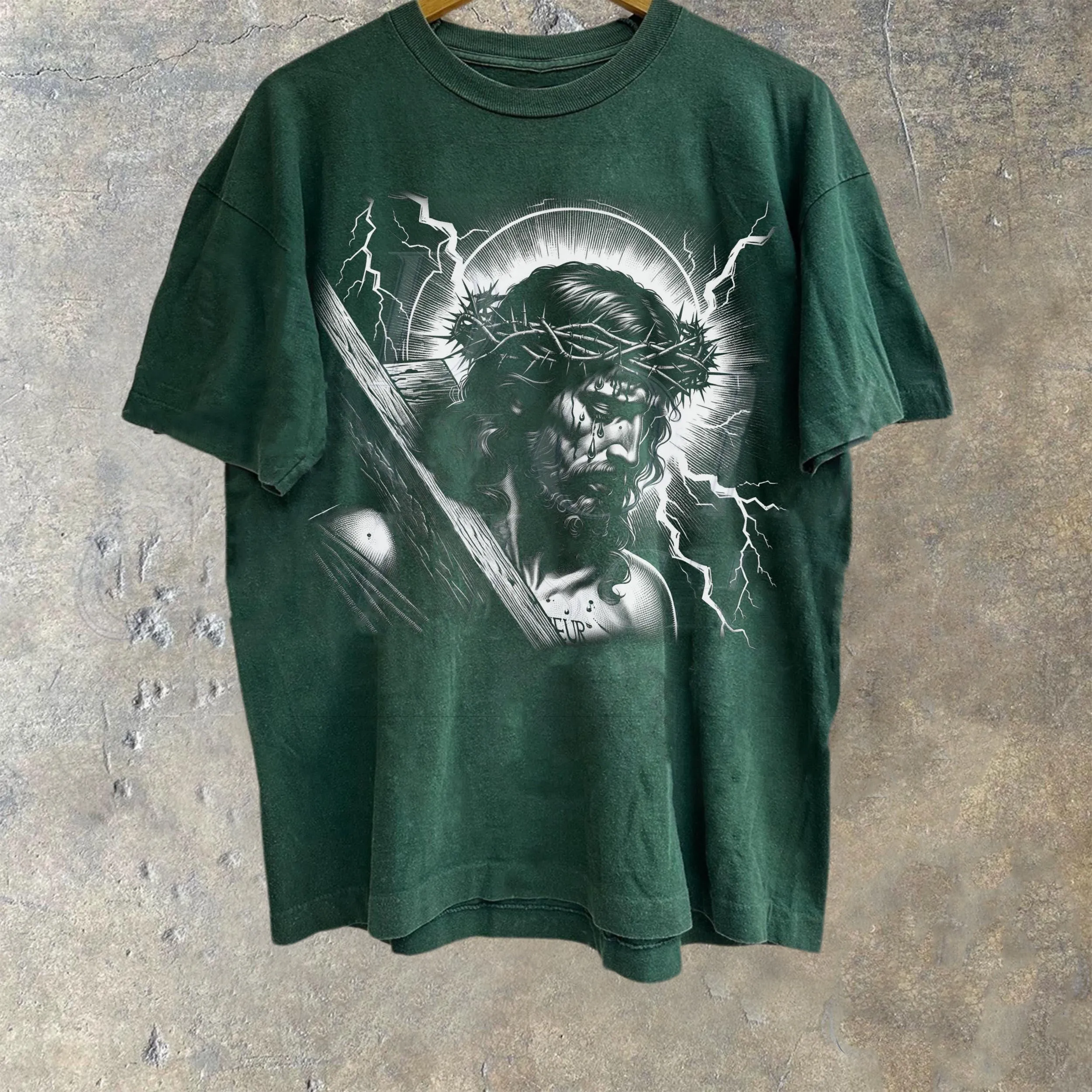 Christianartworkshop Jesus Holding Cross Vintage 90s Graphic T-shirt sold by Christian Art Workshop product image thumbnail 3