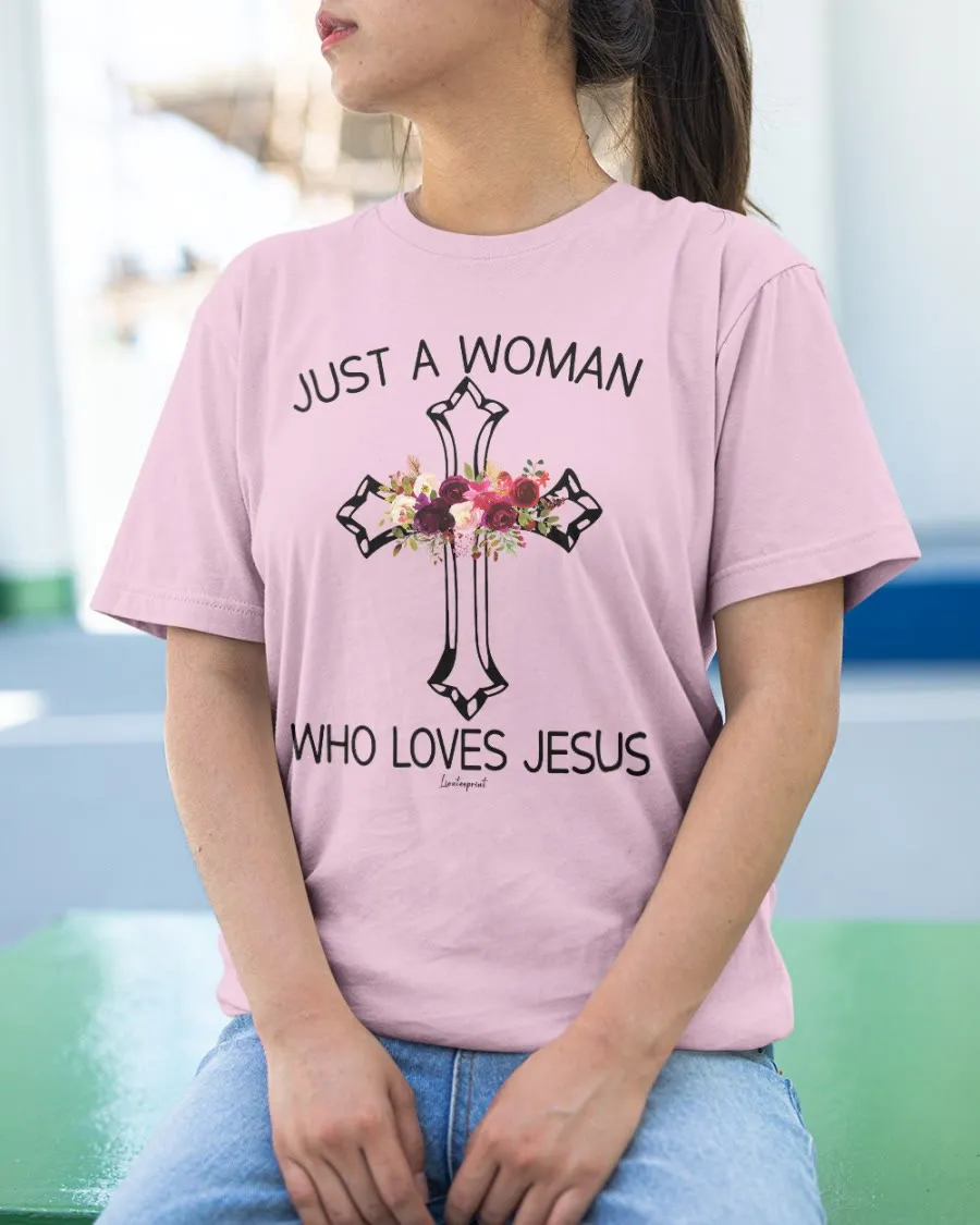Christianartworkshop Just A Woman Who Loves Jesus Classic T-shirt sold by Christian Art Workshop product image thumbnail 2