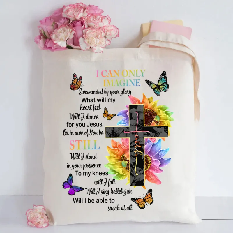 Christianartworkshop I Can Only Imagine Christian Lyric Canvas Tote Bag sold by Christian Art Workshop