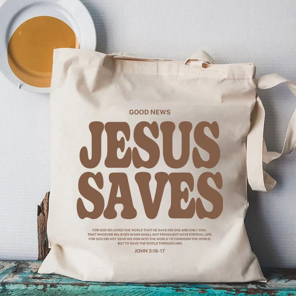 Christianartworkshop Jesus Saves Christian Canvas Tote Bag sold by Christian Art Workshop product image thumbnail 2