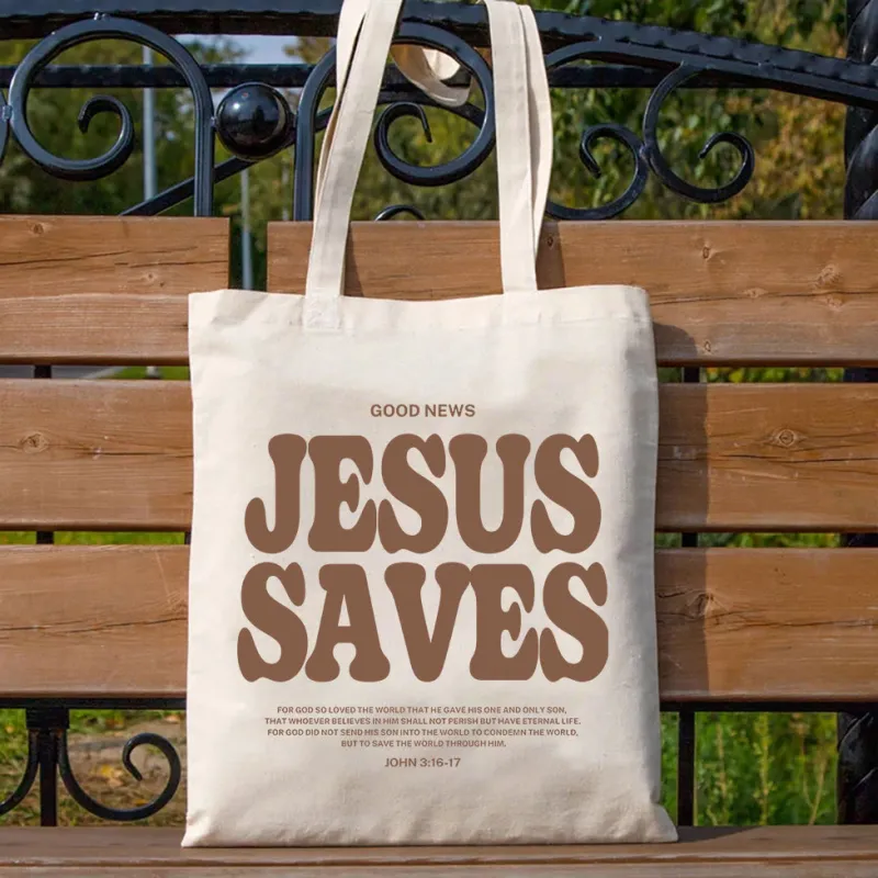 Christianartworkshop Jesus Saves Christian Canvas Tote Bag sold by Christian Art Workshop