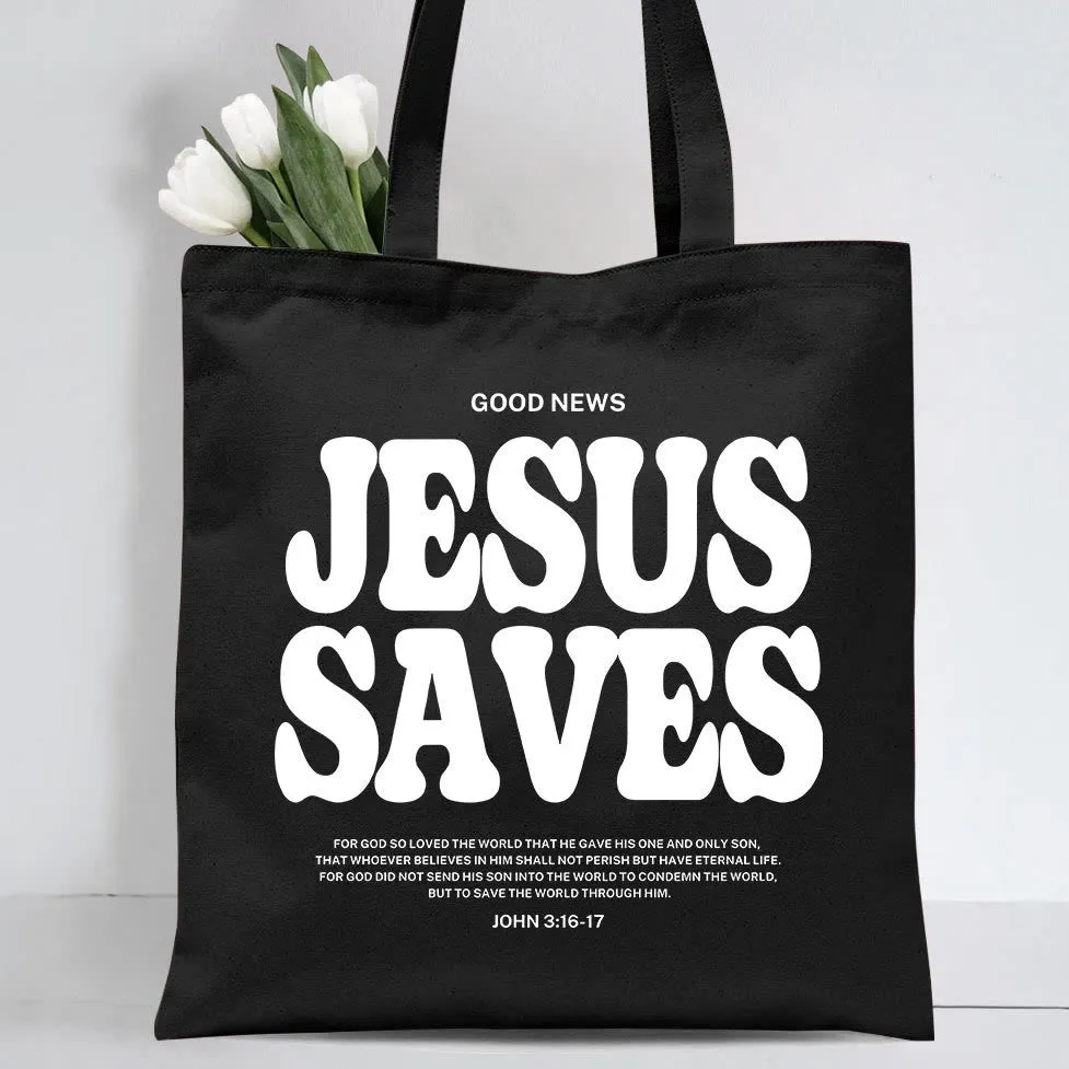 Christianartworkshop Jesus Saves Christian Canvas Tote Bag sold by Christian Art Workshop product image thumbnail 5