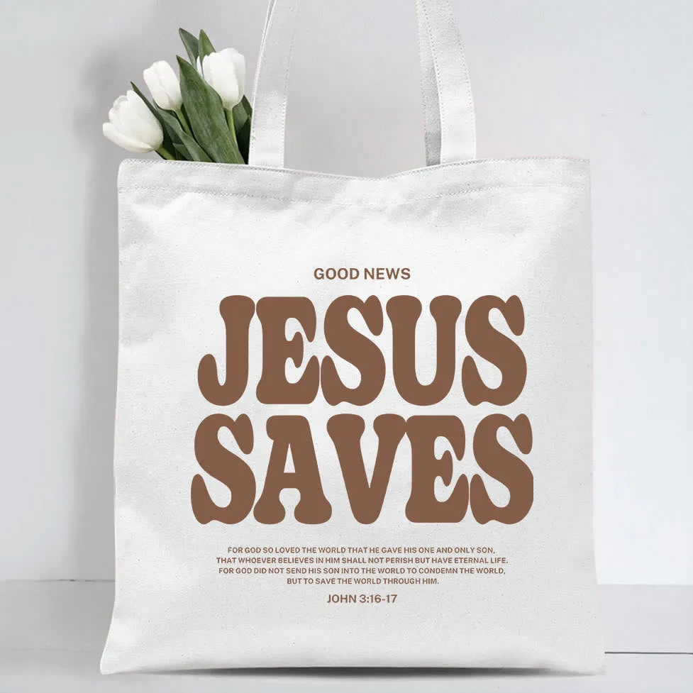 Christianartworkshop Jesus Saves Christian Canvas Tote Bag sold by Christian Art Workshop product image thumbnail 4