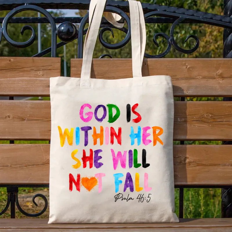 Christianartworkshop God Is Within Her Christian Canvas Tote Bag sold by Christian Art Workshop