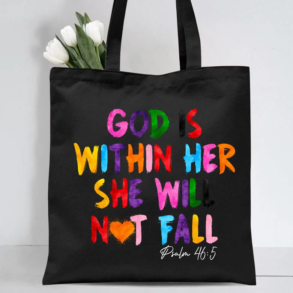 Christianartworkshop God Is Within Her Christian Canvas Tote Bag sold by Christian Art Workshop product image thumbnail 4