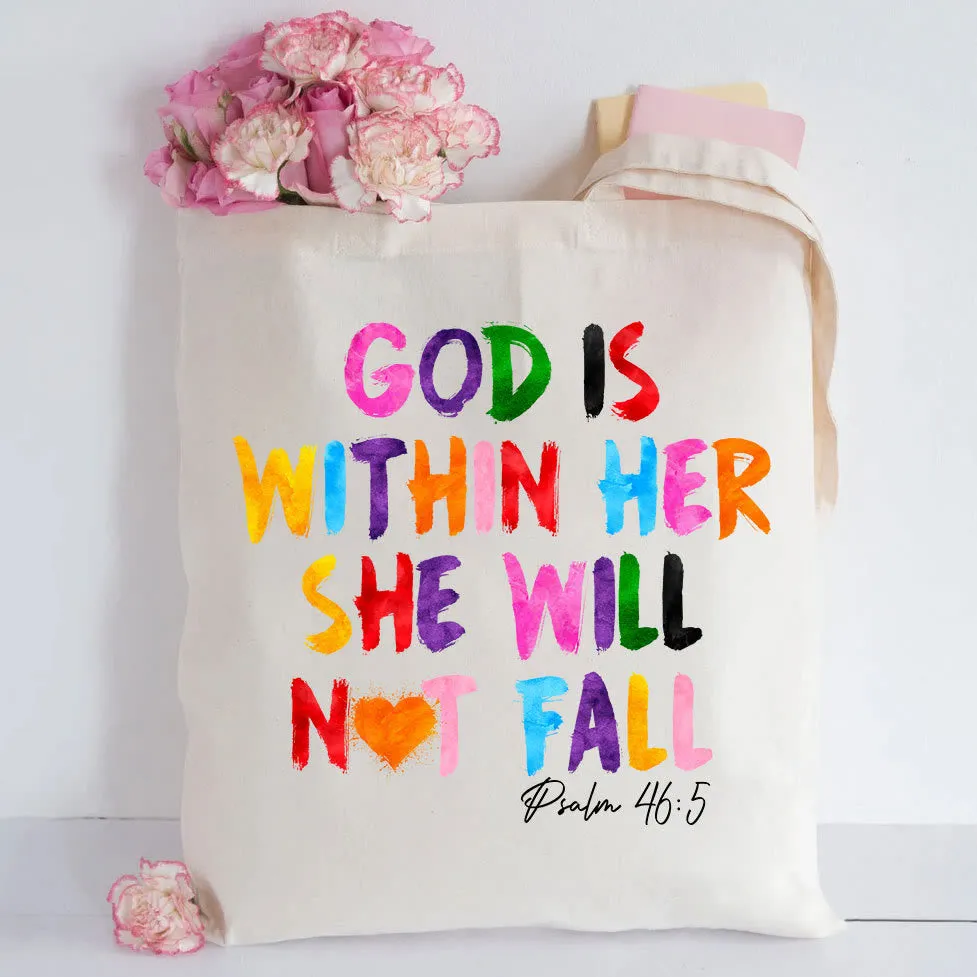 Christianartworkshop God Is Within Her Christian Canvas Tote Bag sold by Christian Art Workshop product image thumbnail 2