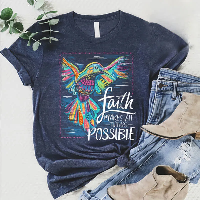 Christianartworkshop Faith's Flight: Vibrant Hummingbird Polyester Women's T-shirt sold by Christian Art Workshop
