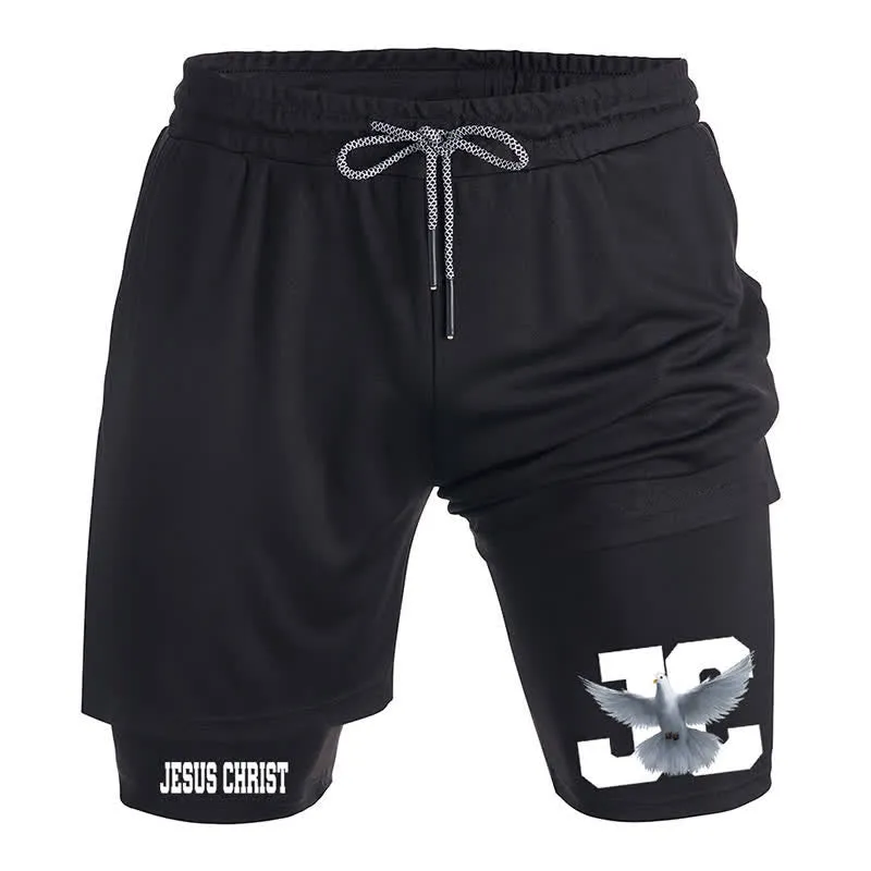 Christianartworkshop Dove and Cross Black Athletic Shorts sold by Christian Art Workshop product image thumbnail 2