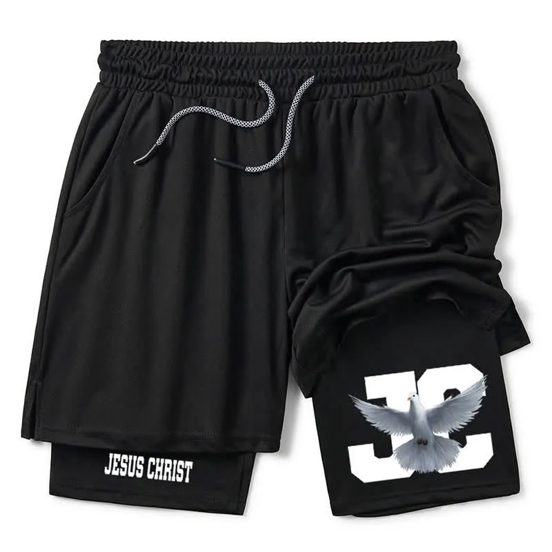 Christianartworkshop Dove and Cross Black Athletic Shorts sold by Christian Art Workshop