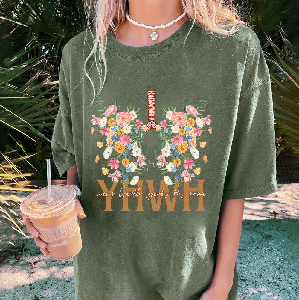 Christianartworkshop YHWH Floral Design Washed T-Shirt sold by Christian Art Workshop product image thumbnail 2
