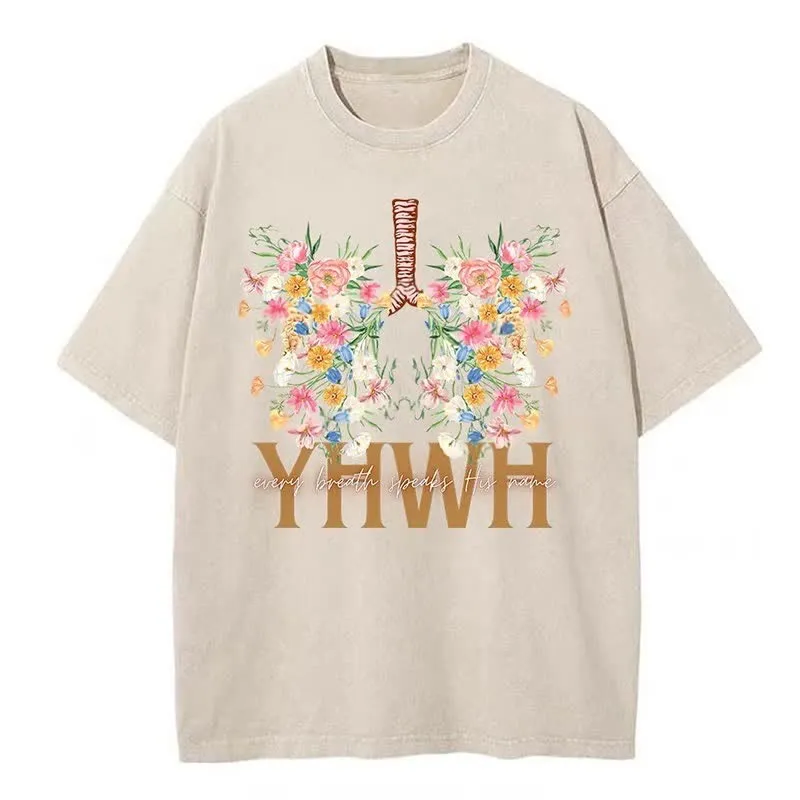 Christianartworkshop YHWH Floral Design Washed T-Shirt sold by Christian Art Workshop product image thumbnail 5