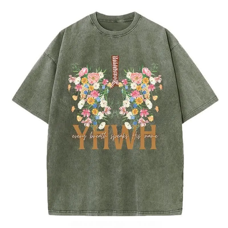 Christianartworkshop YHWH Floral Design Washed T-Shirt sold by Christian Art Workshop