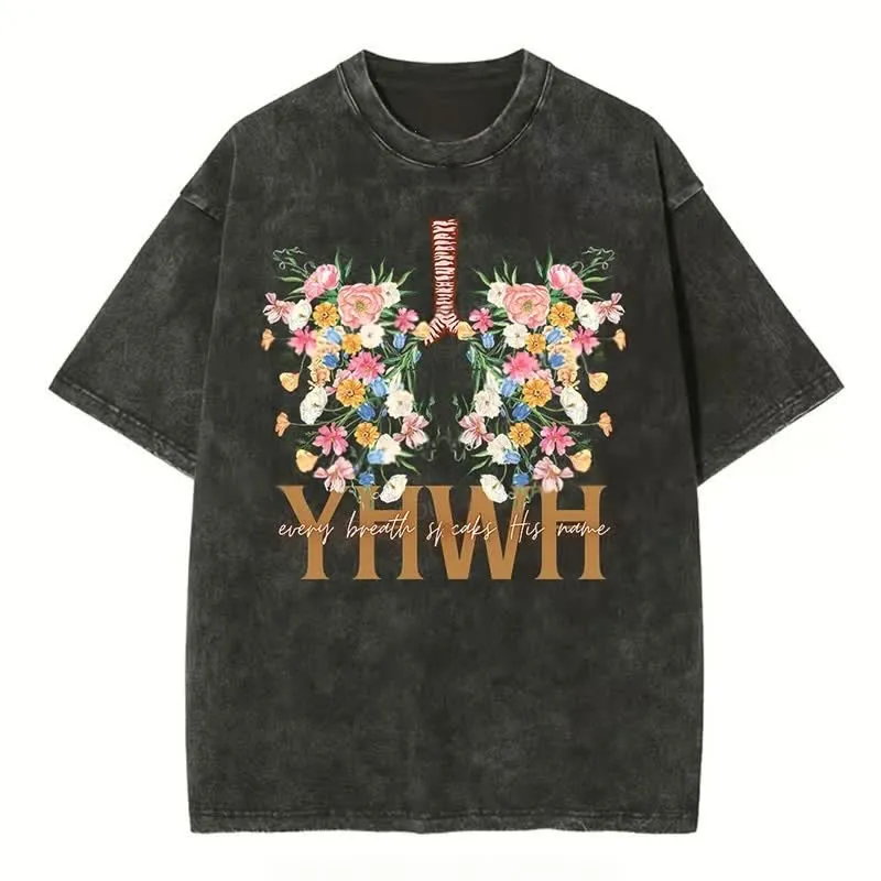 Christianartworkshop YHWH Floral Design Washed T-Shirt sold by Christian Art Workshop product image thumbnail 3