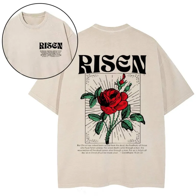 Christianartworkshop Risen Christian Washed T-Shirt sold by Christian Art Workshop