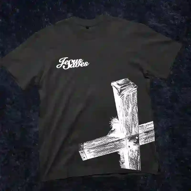 Christianartworkshop Sopula Jesus Saves Cross Print Graphic T-Shirt sold by Christian Art Workshop