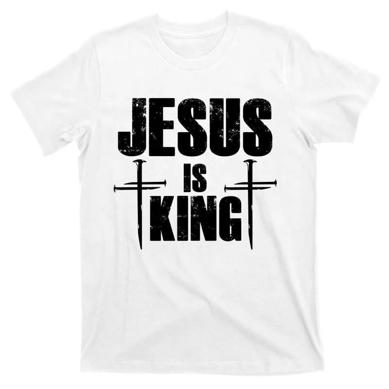 Christianartworkshop Jesus Is King 3 Nails Cross Christian T-Shirt sold by Christian Art Workshop