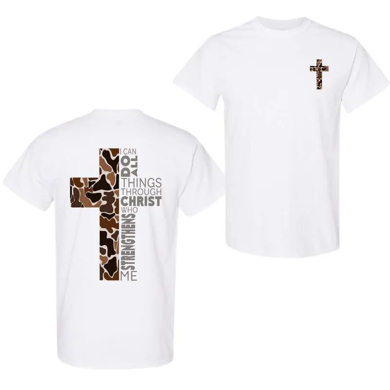 Christianartworkshop Camo Cross Design With Philippians 4:13 Verse Christian T-Shirt sold by Christian Art Workshop